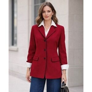 Talbots Women's Blazer Red Black Size 6 Wool Tailored Fit Professional Classic